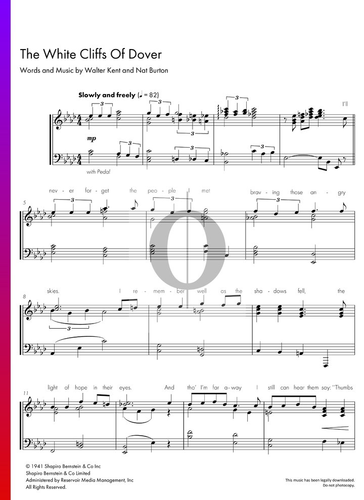 The White Cliffs Of Dover (Vera Lynn) Piano Sheet Music OKTAV