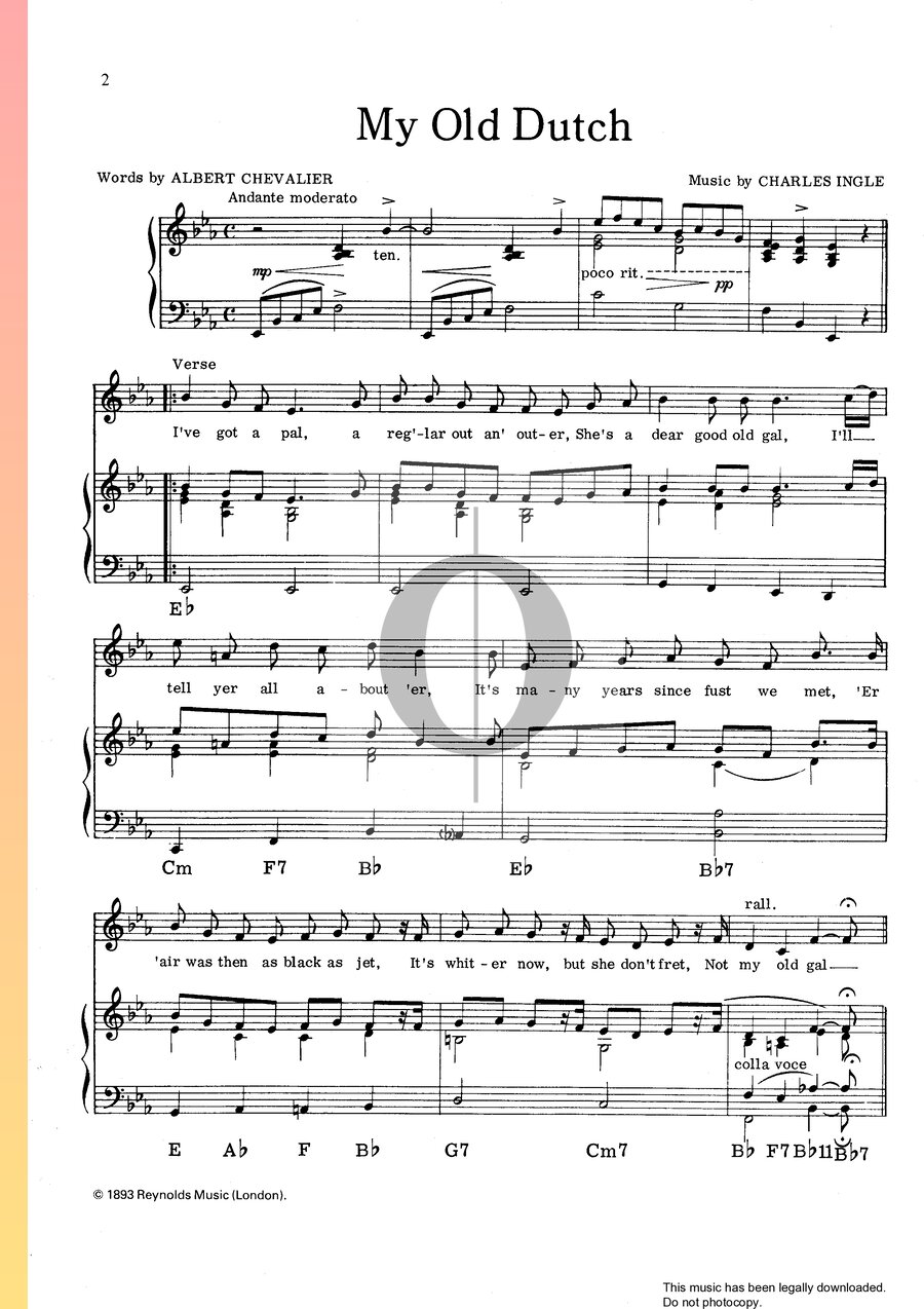 My Old Dutch (Charles Ingle) Piano Sheet Music OKTAV