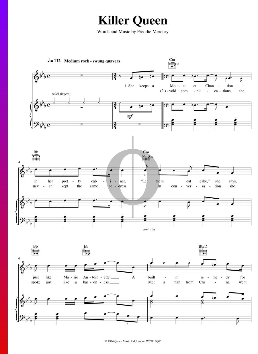 Killer Queen Queen Piano Sheet Music Oktav