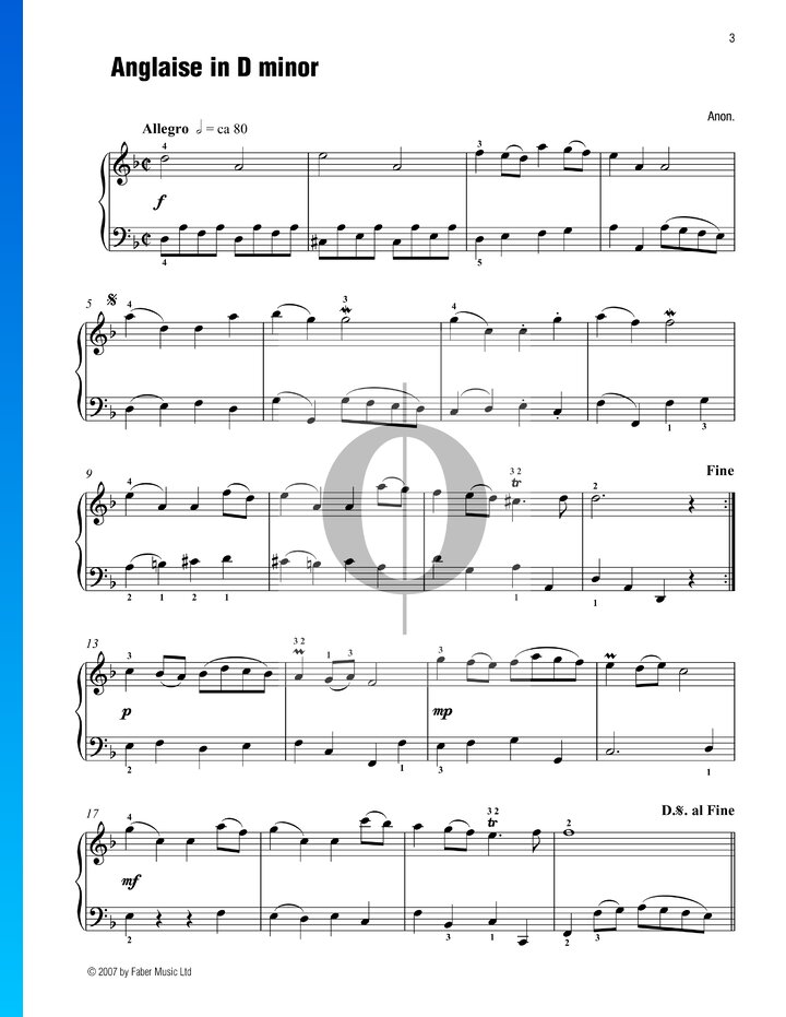 Anglaise en Ré mineur » Anthony Williams Partitions de piano OKTAV