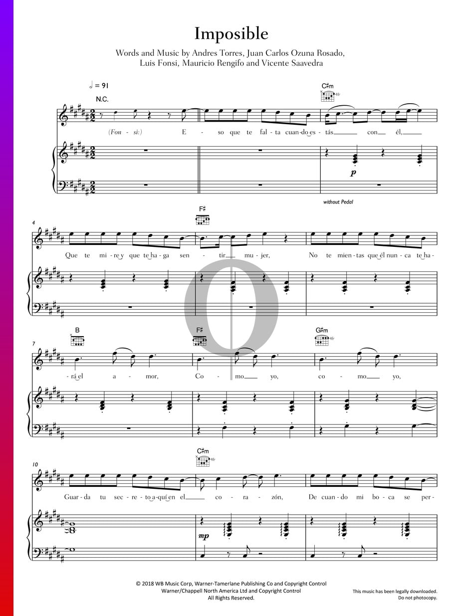 Imposible (Luis Fonsi, Ozuna) Piano Sheet Music - OKTAV