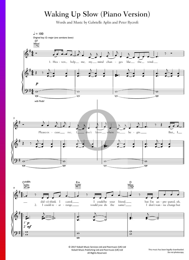 Waking Up Slow (Gabrielle Aplin) Piano Sheet Music - OKTAV