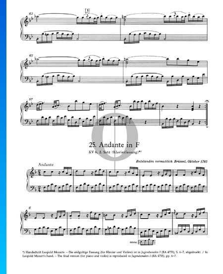 Andante in F Major, KV 6: 2nd Movement Sheet Music
