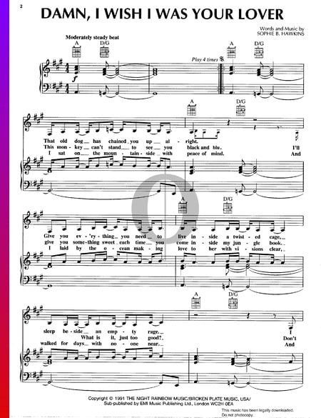 Damn, I Wish I Was Your Lover Sheet Music