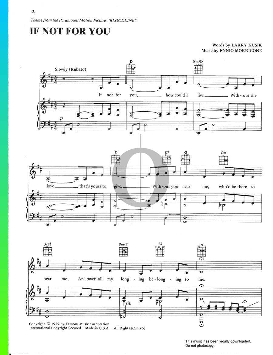 If Not For You Sheet Music from Bloodline by Ennio Morricone PDF Download OKTAV If Not For You Sheet Music from Bloodline by Ennio Morricone PDF Download OKTAV