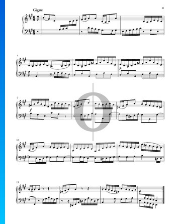 Partita in A Major, BWV 1006: 6. Gigue bladmuziek