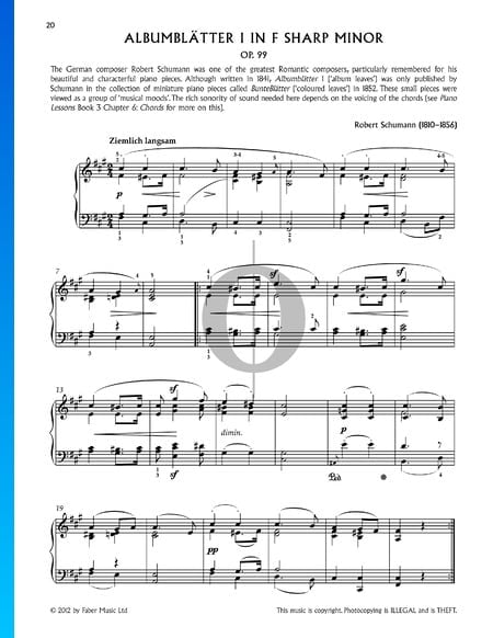 Bunte Blätter, Op. 99, 5. Albumblätter: No. 1 Assez lent Partition