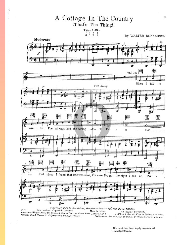 A Cottage In The Country (That's The Thing) (Walter Donaldson) Piano ...