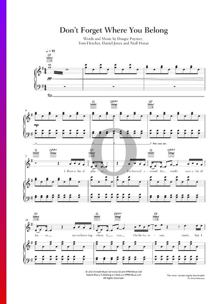 Don't Forget Where You Belong Musik-Noten