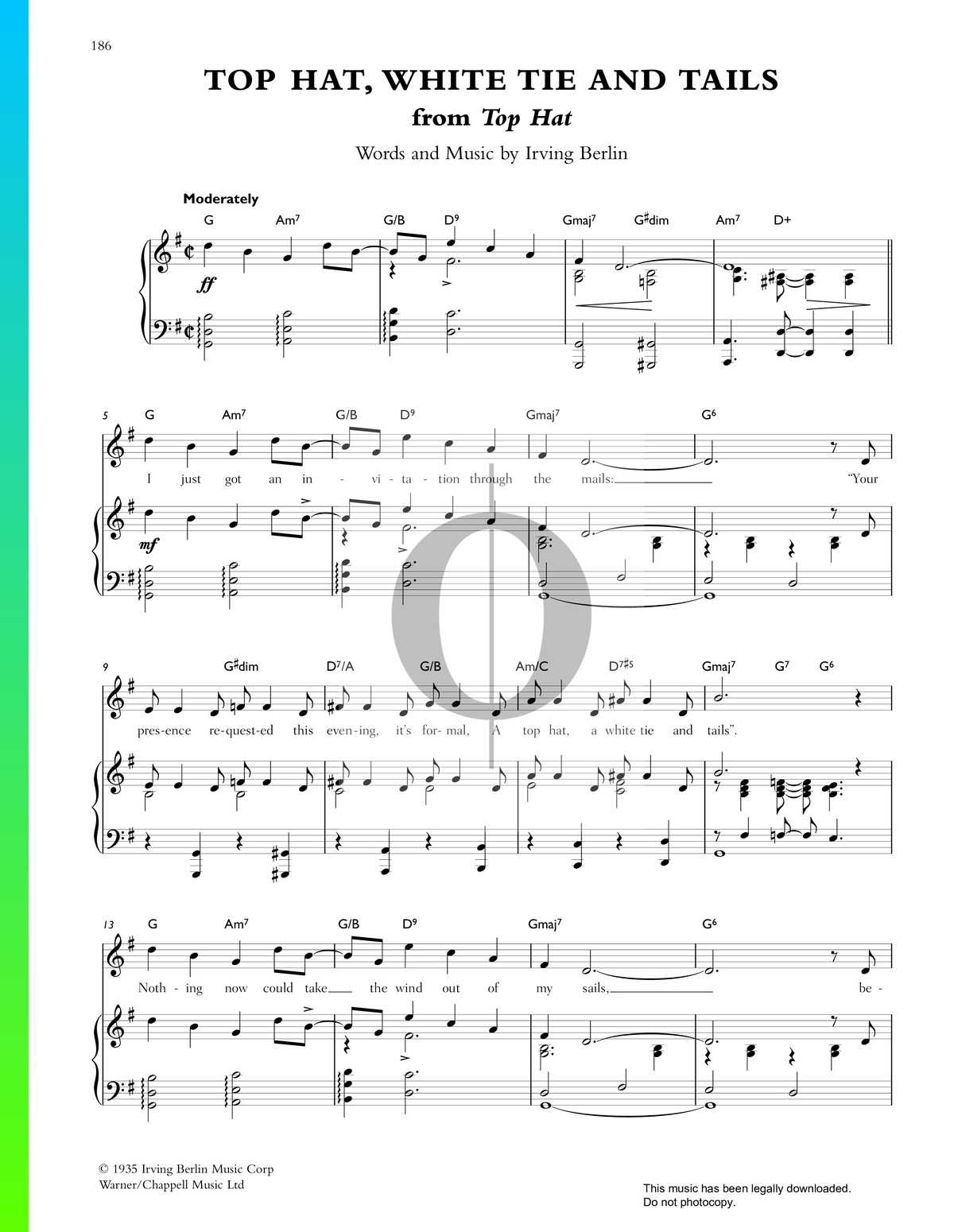 Lyn Arbejdskraft Kollektive ▷ Top Hat, White Tie And Tails Sheet Music from Top Hat by Fred Astaire |  PDF Download - OKTAV