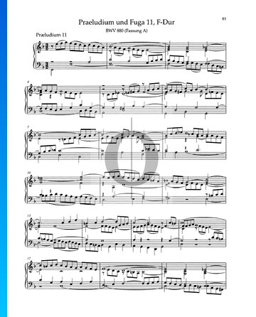 Preludio en fa mayor, BWV 880 Partitura