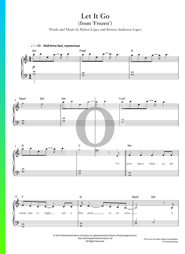 Partition Libérée, délivrée » extrait de La Reine des neiges Idina Menzel OKTAV