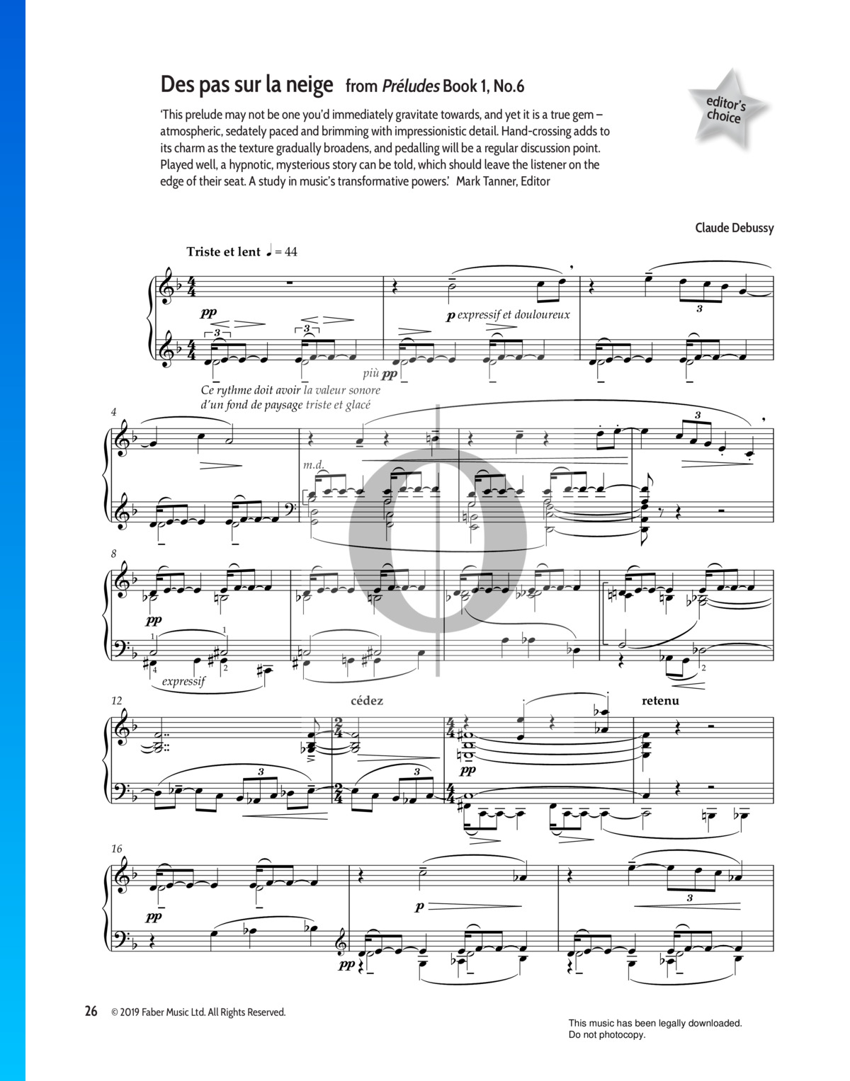 Preludes Book 1 No 6 Des Pas Sur La Neige Sheet Music Piano Solo Pdf Download Streaming Oktav