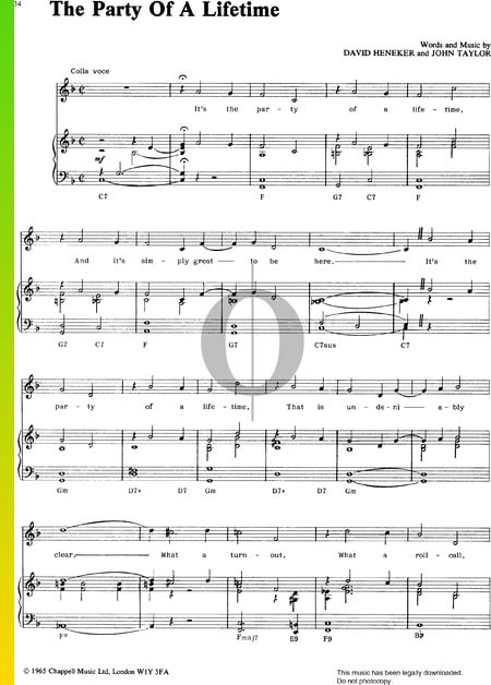 The Party Of A Lifetime Sheet Music
