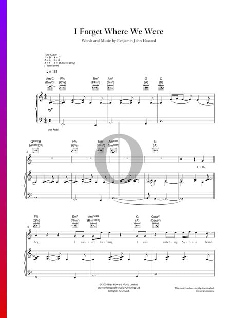 I Forget Where We Were Sheet Music