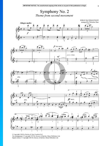 Partition Symphonie n° 2 en Mi mineur, op. 27 : 2. Allegro molto (Thème)