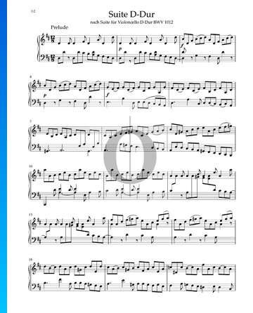 Partition Suite en Ré Majeur, BWV 1012: 1. Prélude