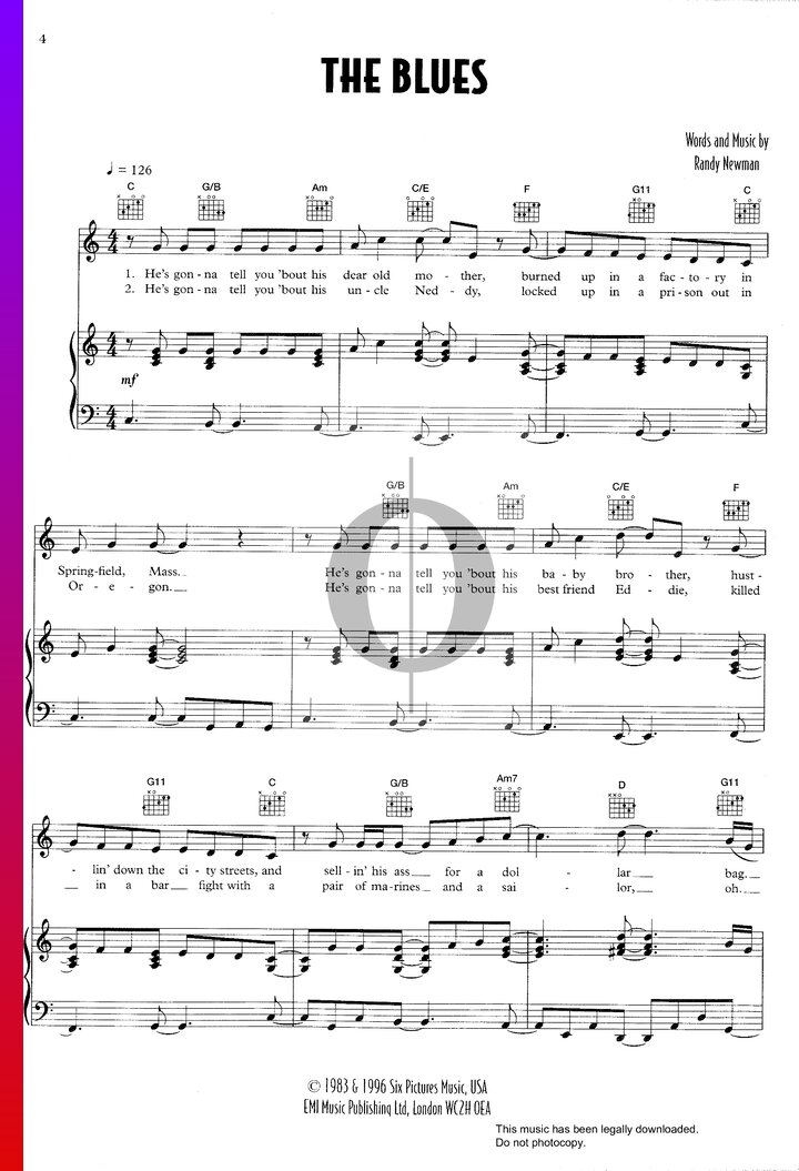 The Blues (Randy Newman) Piano Sheet Music - OKTAV