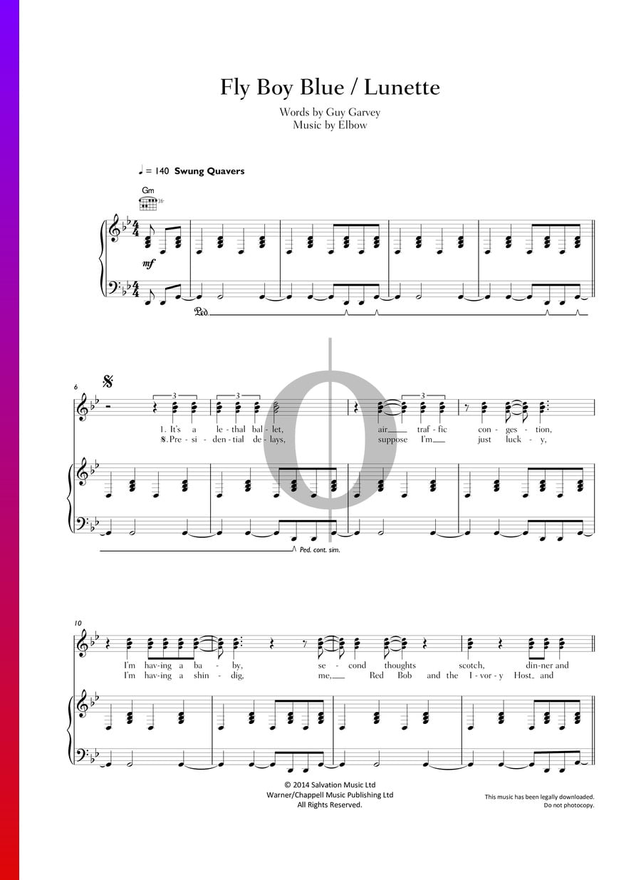 Fly Boy Blue / (Elbow) Piano Sheet Music OKTAV