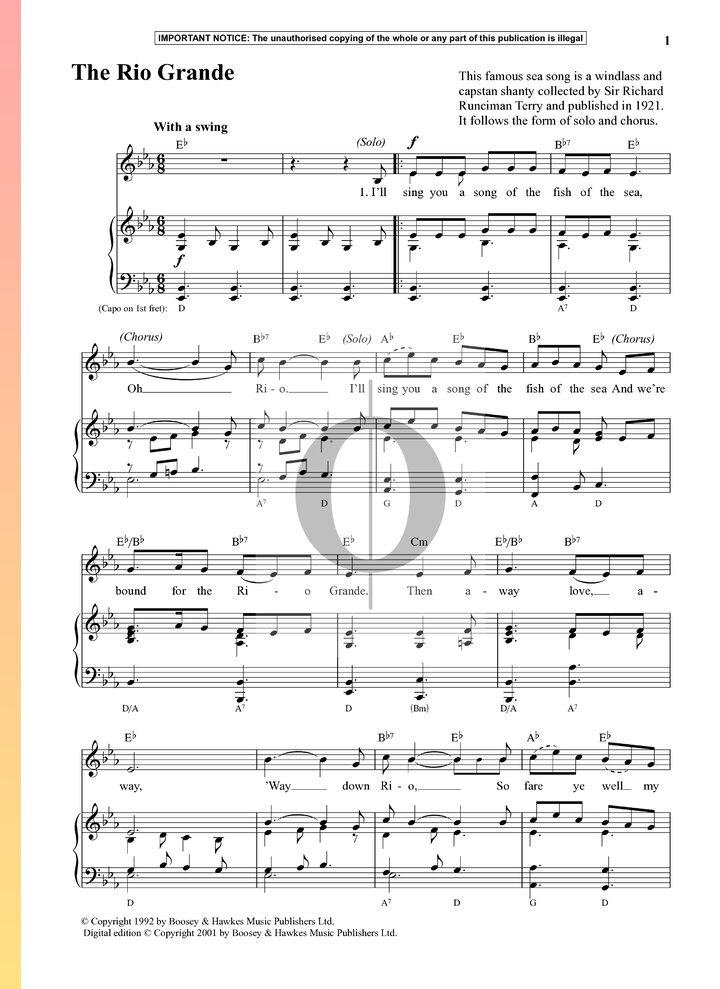 Song Rio Grande The Rio Grande (Anonymous) Piano Sheet Music - OKTAV