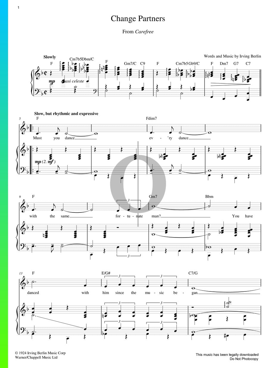 Change Partners Piano Sheet Music from Carefree by Irving Berlin - OKTAV