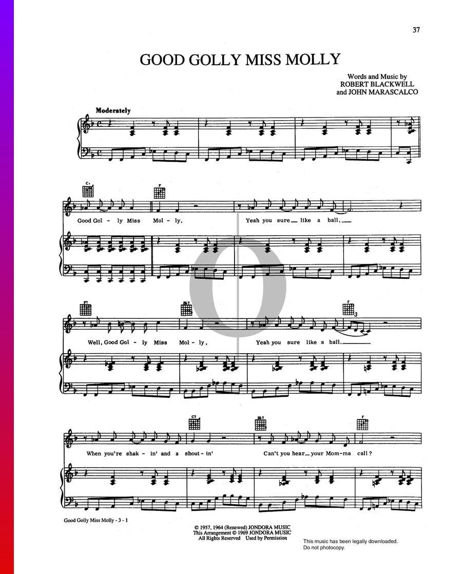 Good Golly Miss Molly Little Richard Piano Sheet Music Oktav 1802