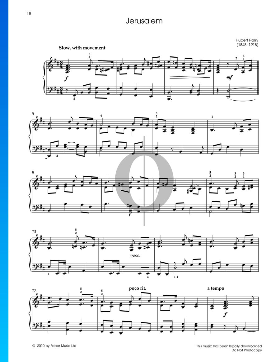 Jerusalem (Hubert Parry) Piano Sheet Music OKTAV