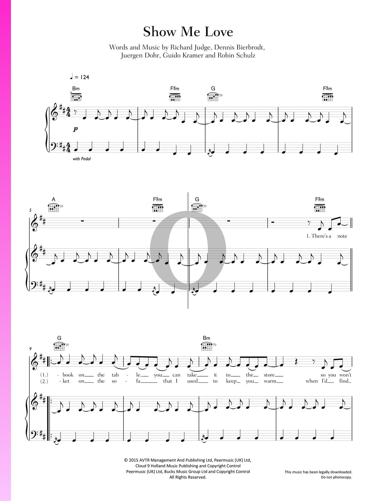 Robin Schulz Show Me Love Sheet Music in B Minor (transposable) -  Download & Print - SKU: MN0161542