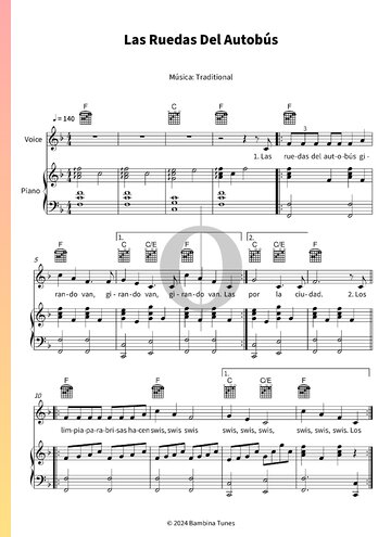 Las Ruedas Del Autobús Sheet Music