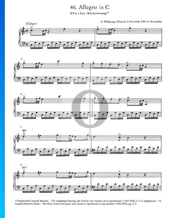 Allegro in C Major, KV 6: 1st Movement Spartito