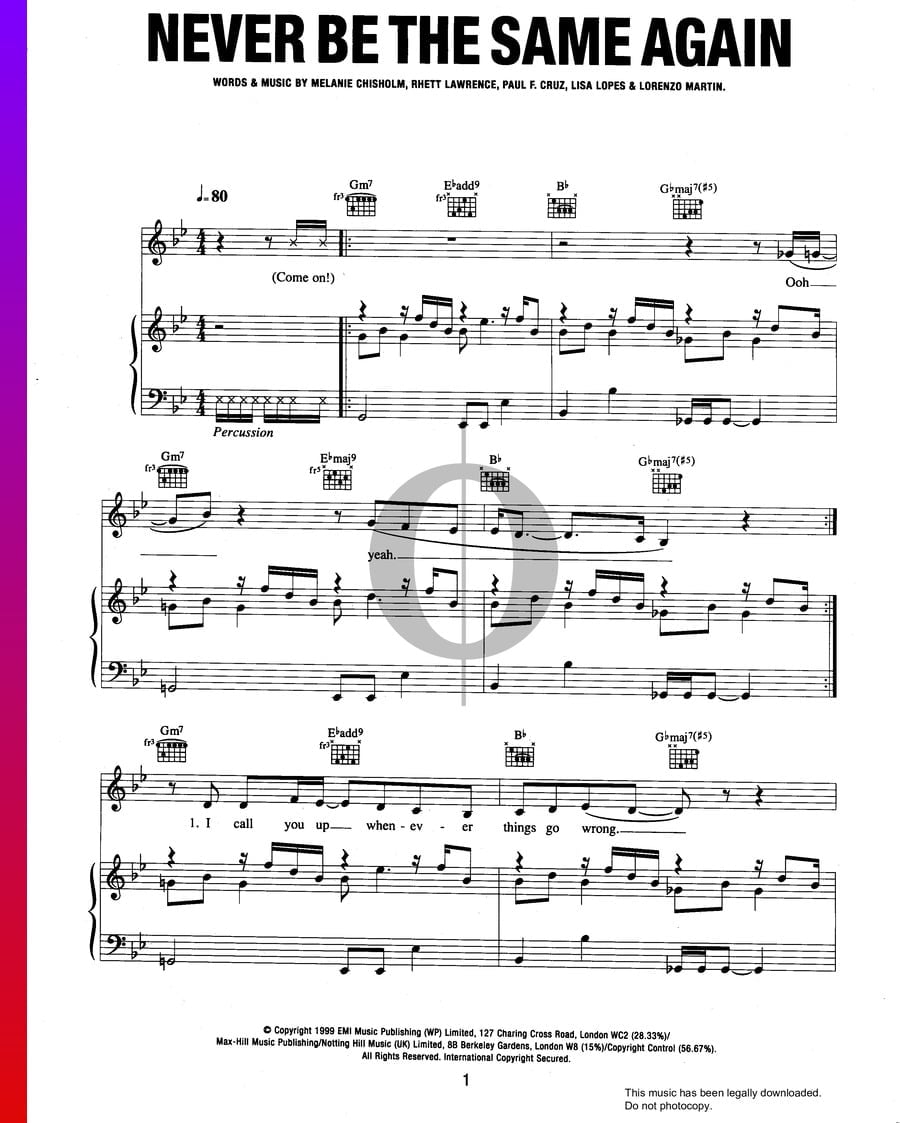 Never Be The Same Again (Melanie C) Piano Sheet Music - OKTAV