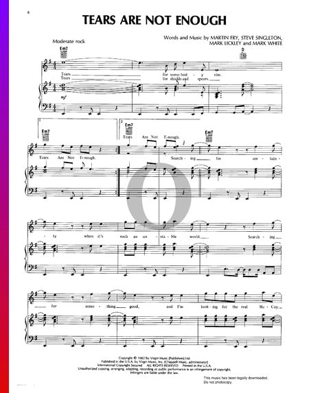 Tears Are Not Enough Sheet Music