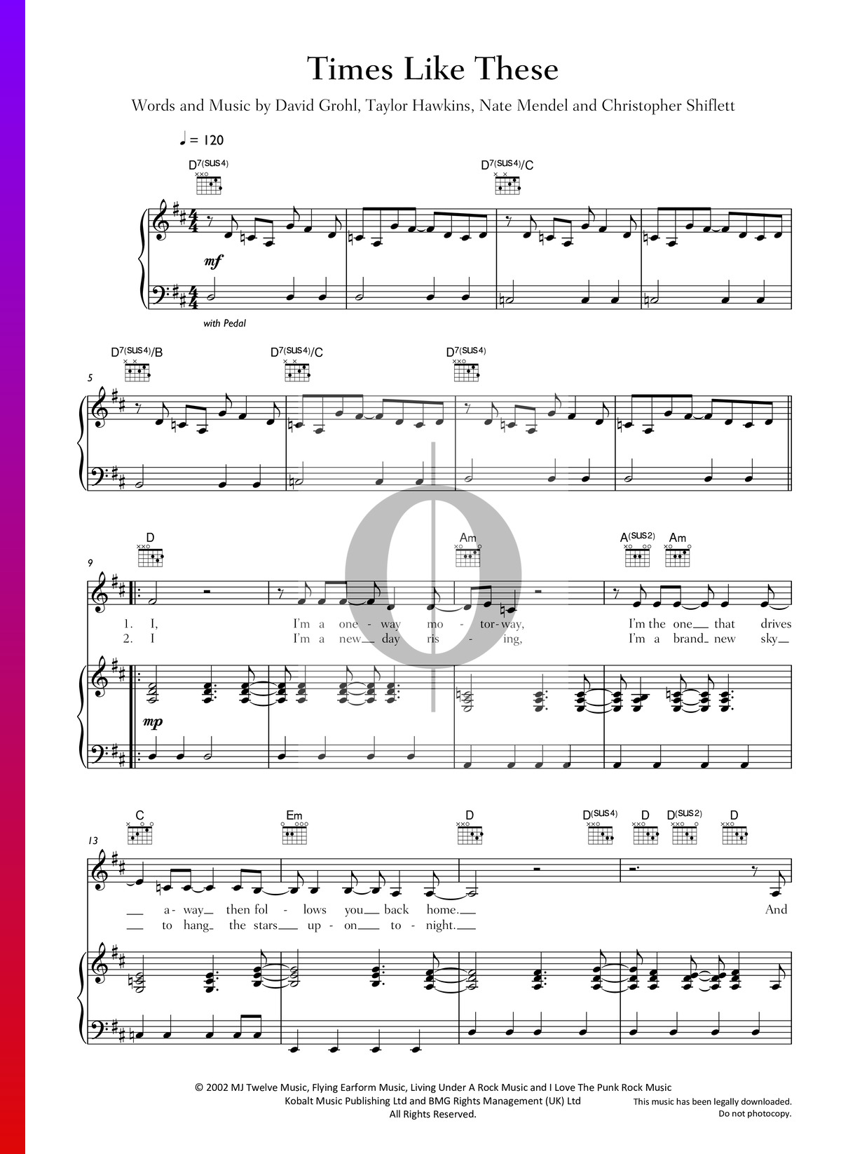 Times Like These Sheet Music, Foo Fighters