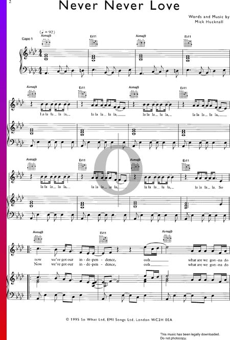 Never Never Love Musik-Noten