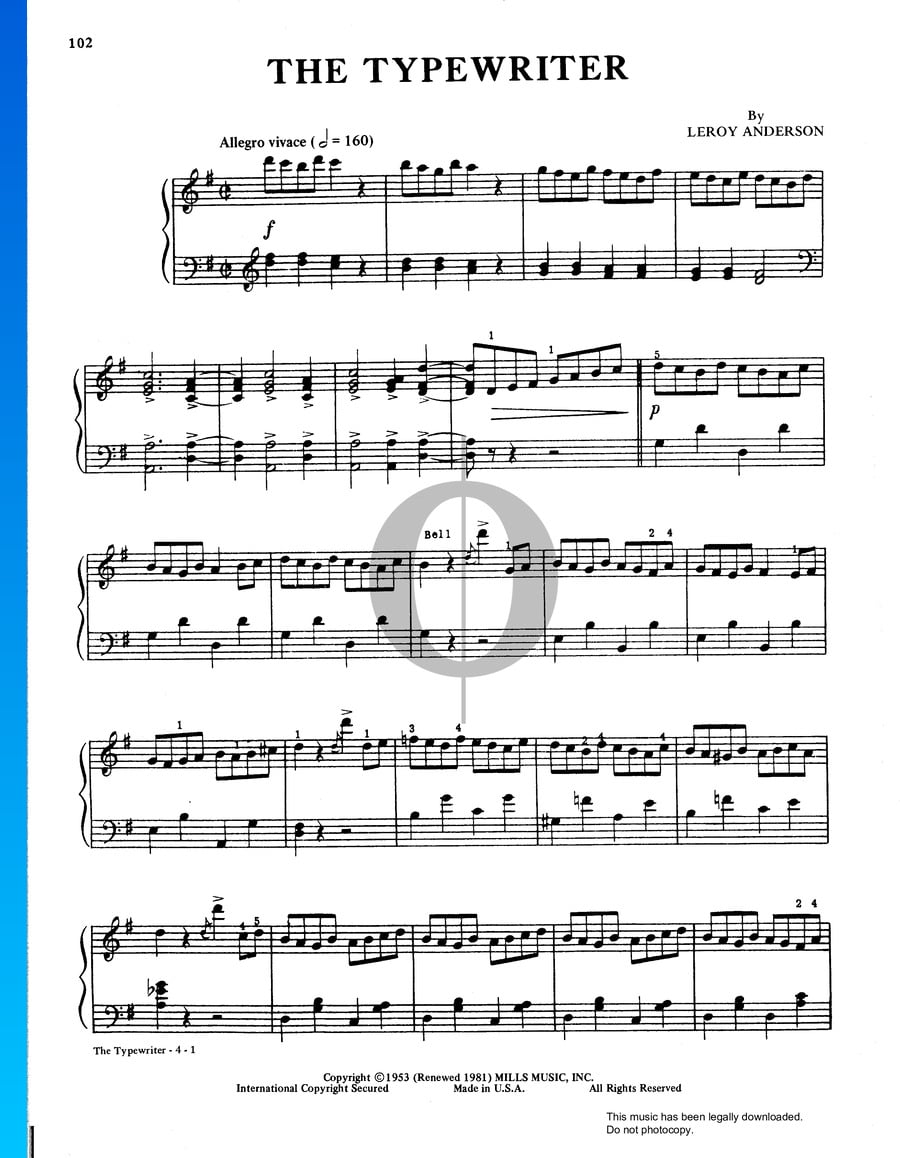 The Typewriter Klaviernoten (Leroy Anderson) OKTAV