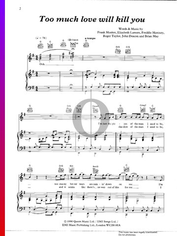 Too Much Love Will Kill You Sheet Music