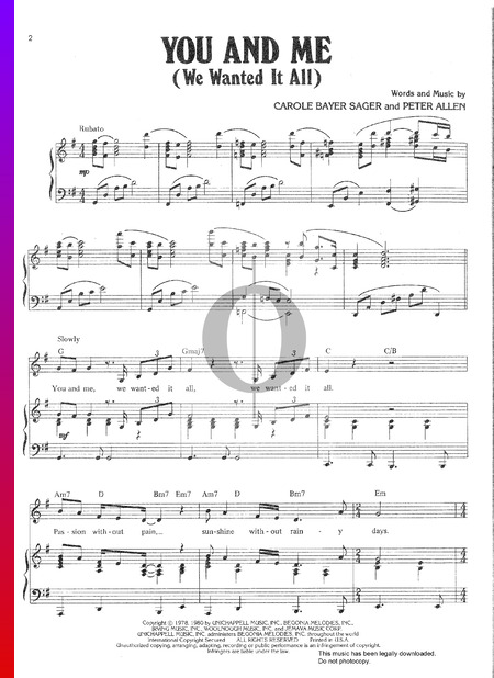 You And Me (We Wanted It All) Musik-Noten