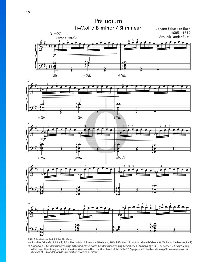 Prélude en Si mineur, BWV 855a » Johann Sebastian Bach Partitions de piano OKTAV
