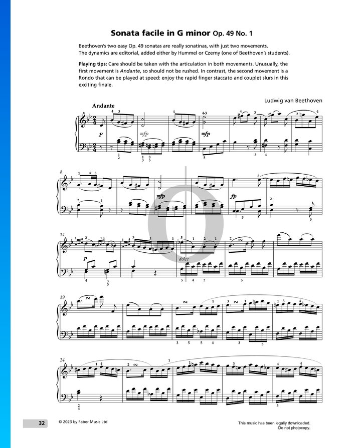 Beethoven Sonate 20 Op 49 No 2 Sonata facile, Op. 49 No. 1 (Ludwig van Beethoven) Piano Sheet Music