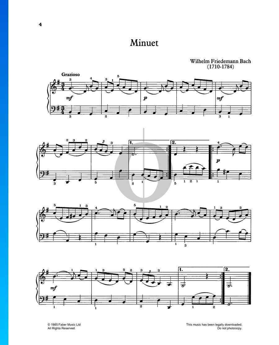 Minuet in G Major (Wilhelm Friedemann Bach) Piano Sheet Music - OKTAV