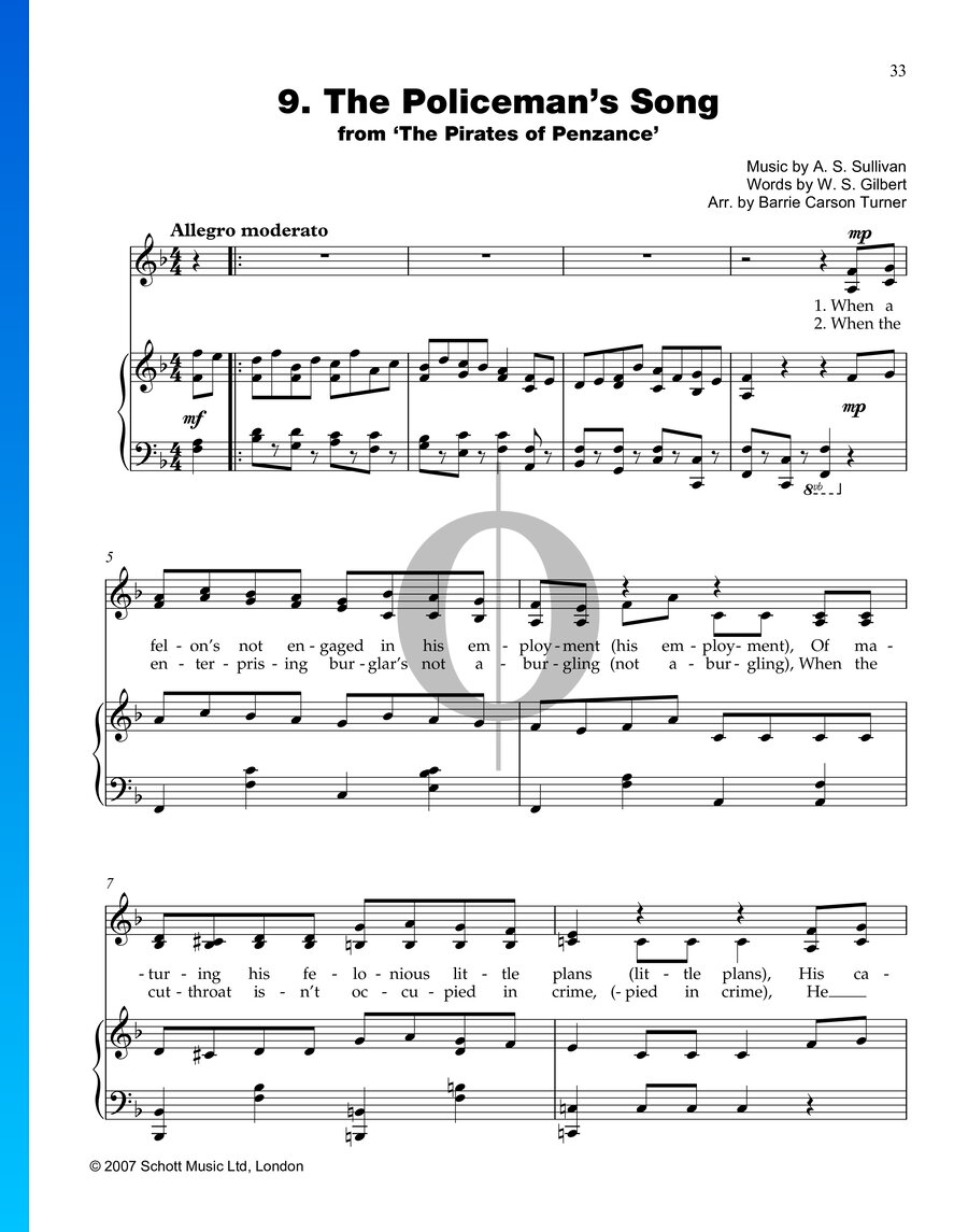 The Policeman’s Song (Arthur Sullivan) Piano Sheet Music - OKTAV