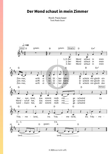 Der Mond schaut in mein Zimmer Sheet Music