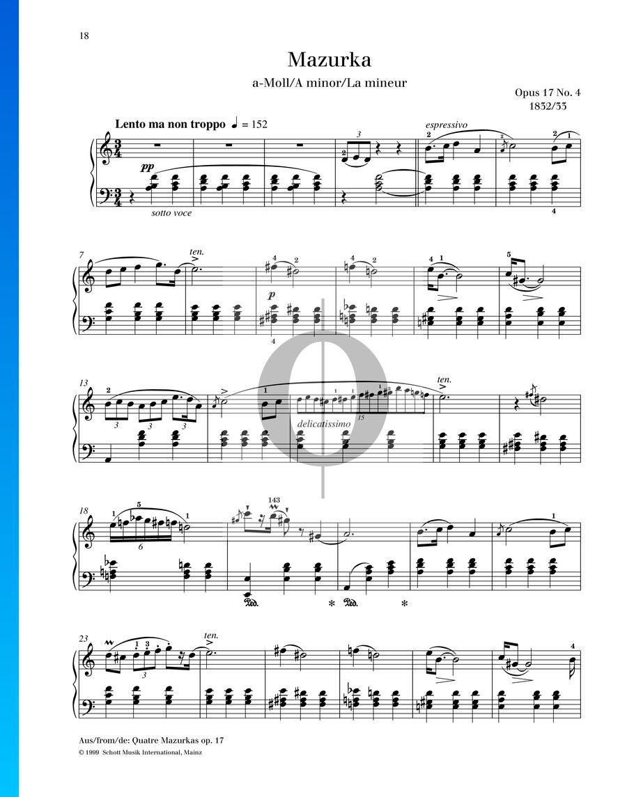 Mazurka en La mineur, op. 17 n° 4 » Frédéric Chopin Partitions de