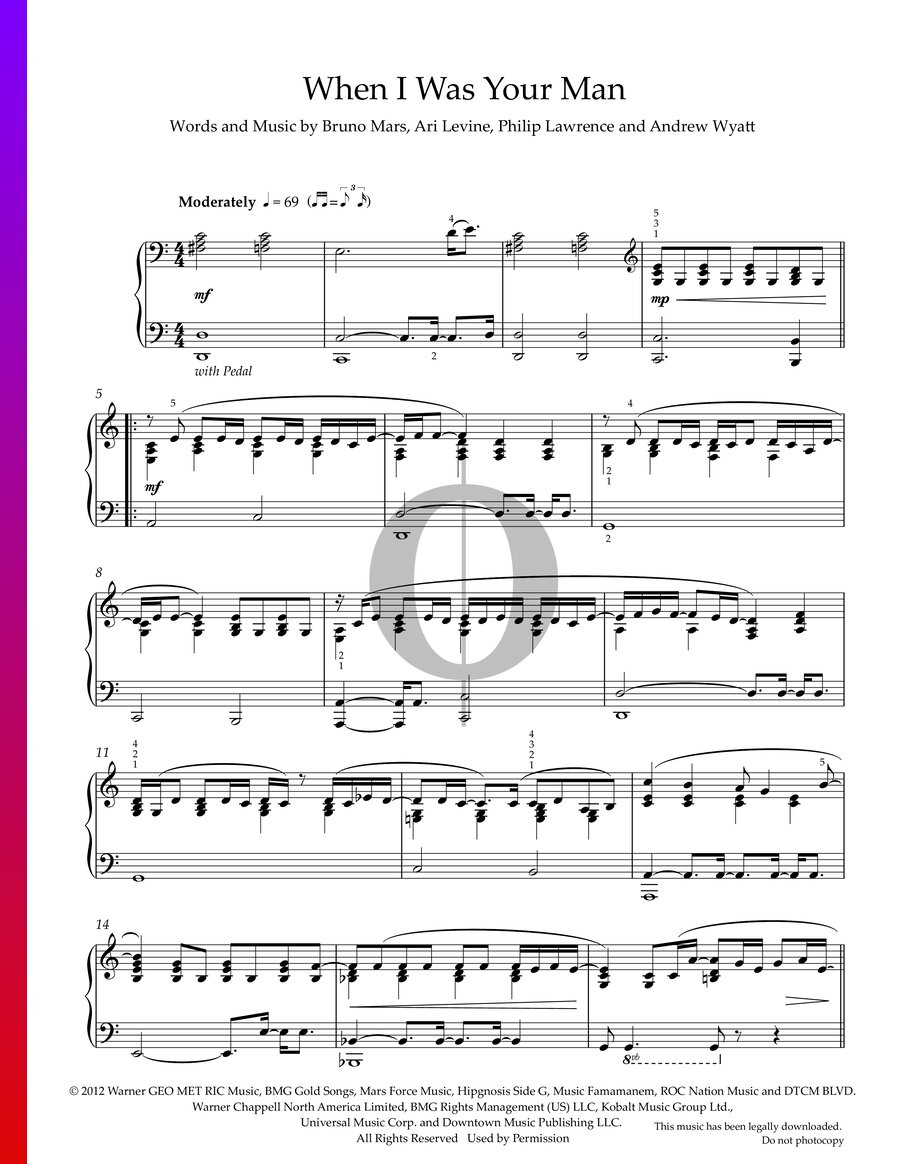 When I Was Your Man (Bruno Mars) Piano Sheet Music OKTAV