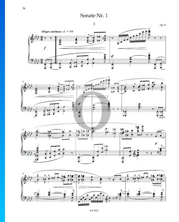 Sonata n.º 1 en fa menor, Op. 6: 1. Allegro con fuoco Partitura