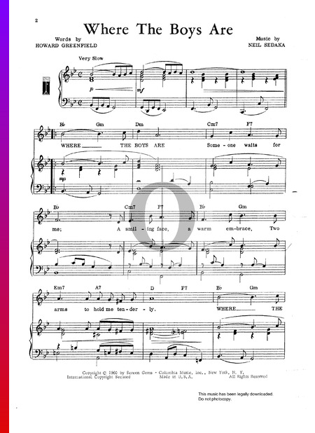 Where The Boys Are Sheet Music