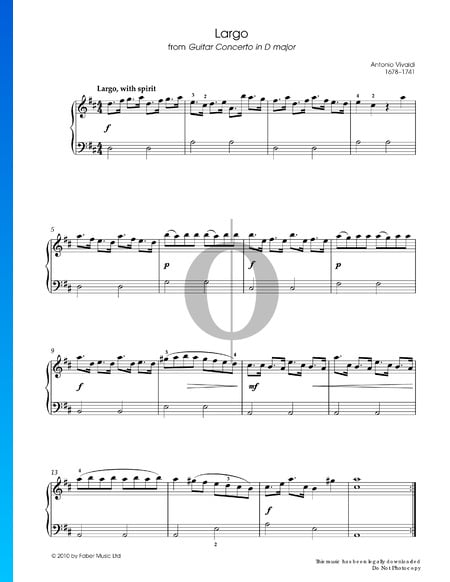 Concierto para laúd en re mayor, RV 93: 2. Largo Partitura