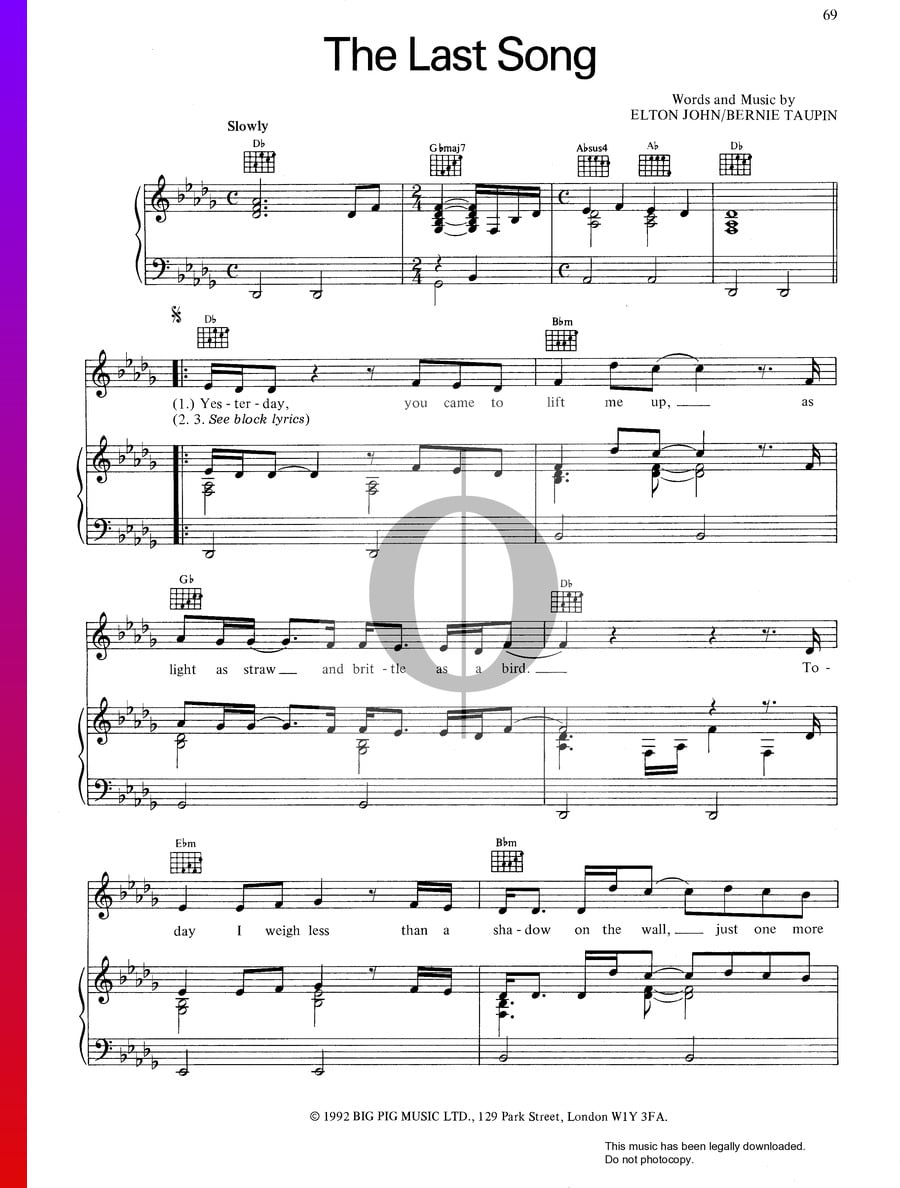 The Last Song (Elton John) Piano Sheet Music - OKTAV