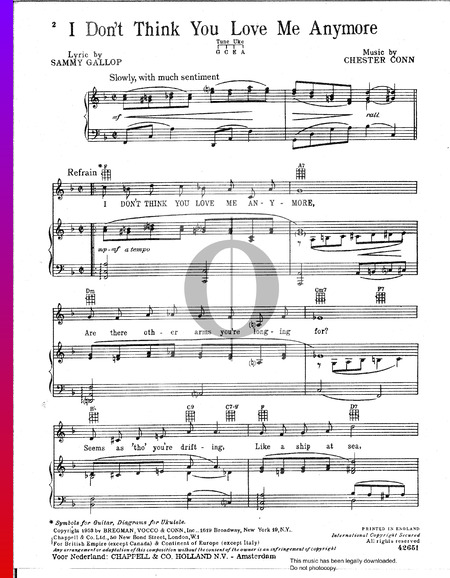 I Don't Think You Love Me Anymore Sheet Music