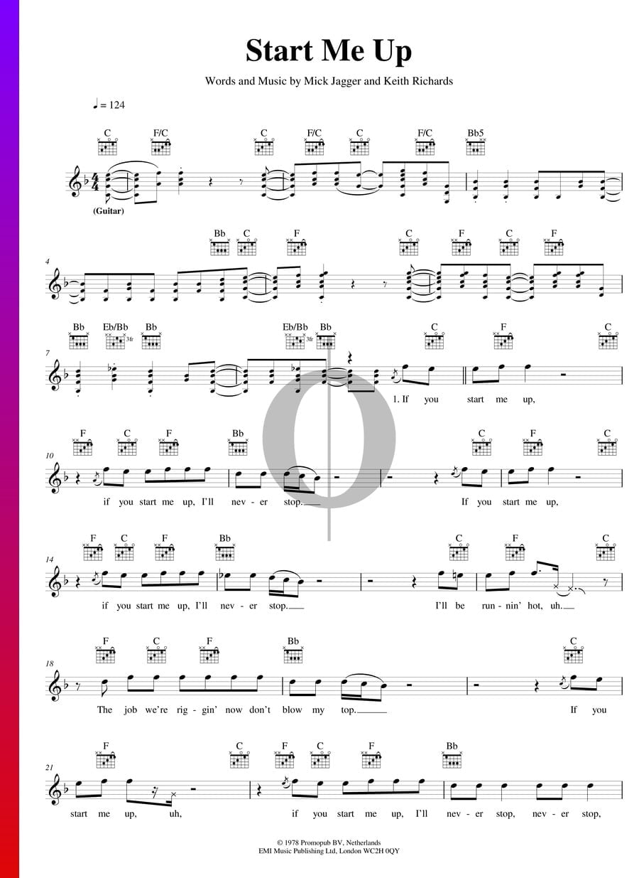 Start Me Up The Rolling Stones Piano Sheet Music Oktav